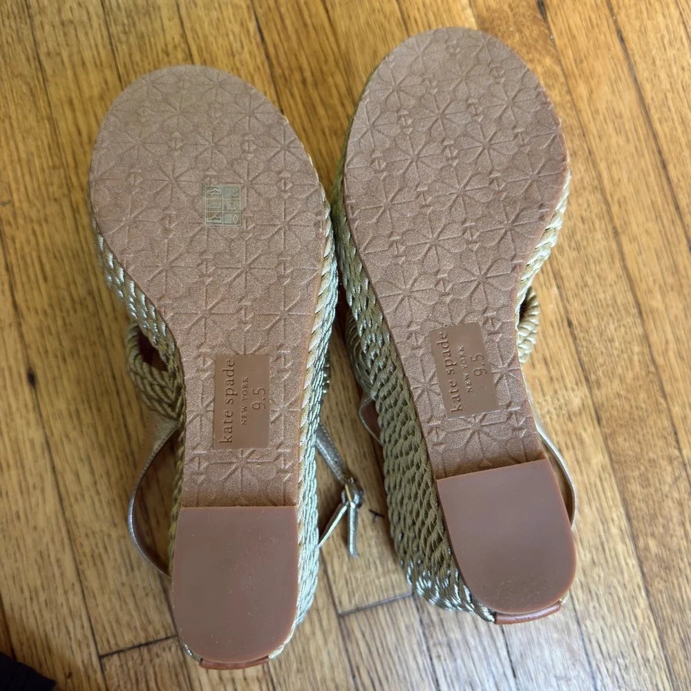Kate Spade New York Metallic Gold Rope Platform Wedge Slingback Sandals 9.5